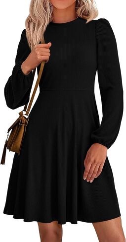 Prettygarden Womens Long Sleeve Mini Dress 2025 Fall Trendy Crewneck مضلعة متماسكة ناعمة خط فساتين رسمية صيف تدفق in Saudi Arabia