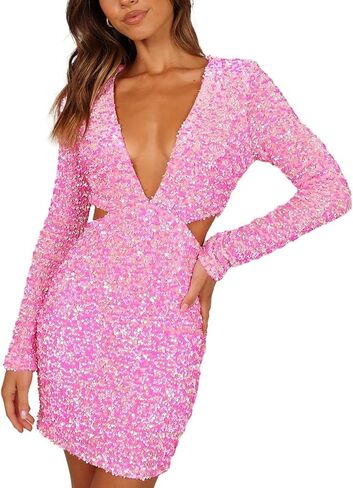 Petal & Pup Women's Kelly Long Sleeve Sequin Mini Dress in Saudi Arabia