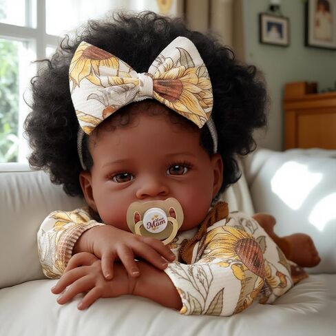 BABESIDE Lifelike Black Baby Doll - 18-Inch Curly Hair Realistic Newborn Reborn Dolls Real Life Baby Dolls with Clothes and Toy Gift for Kids Age 3+ in Saudi Arabia