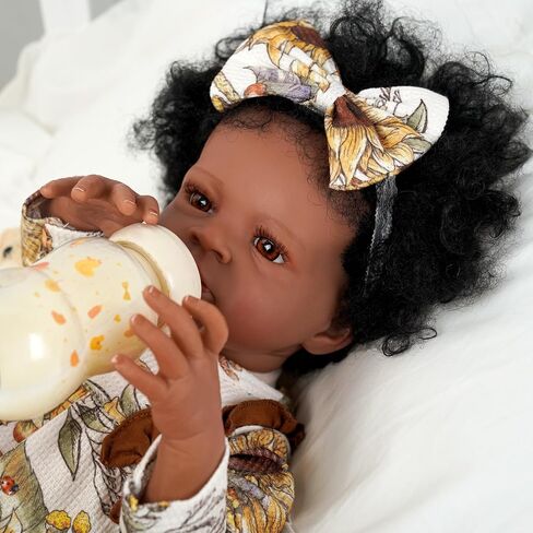 BABESIDE Lifelike Black Baby Doll - 18-Inch Curly Hair Realistic Newborn Reborn Dolls Real Life Baby Dolls with Clothes and Toy Gift for Kids Age 3+ in Saudi Arabia
