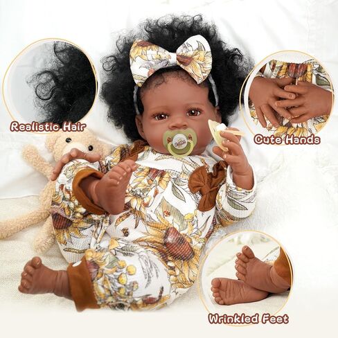 BABESIDE Lifelike Black Baby Doll - 18-Inch Curly Hair Realistic Newborn Reborn Dolls Real Life Baby Dolls with Clothes and Toy Gift for Kids Age 3+ in Saudi Arabia