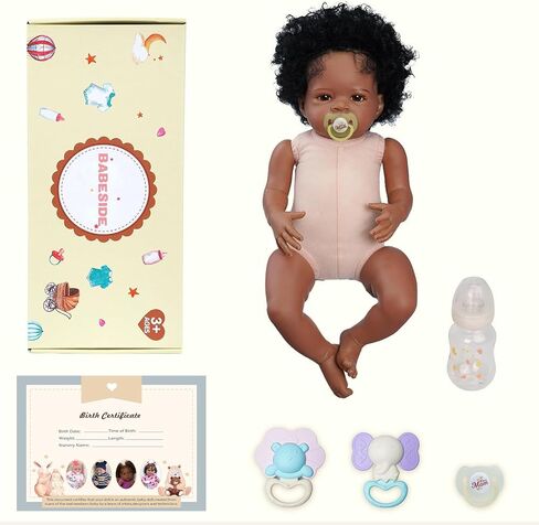 BABESIDE Lifelike Black Baby Doll - 18-Inch Curly Hair Realistic Newborn Reborn Dolls Real Life Baby Dolls with Clothes and Toy Gift for Kids Age 3+ in Saudi Arabia