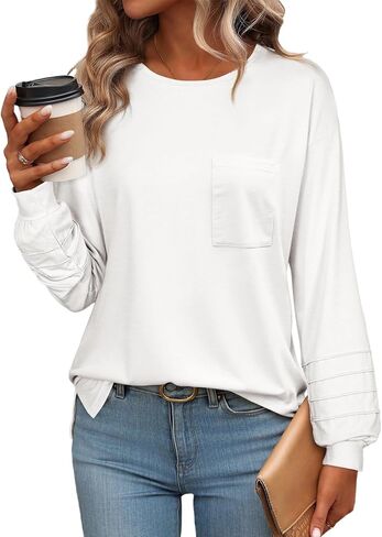 Dokotoo Womens Tops 2025 Fashion Long Sleeve Shirts Loose Cute Crewneck Basic Business Tees Blouses in Saudi Arabia