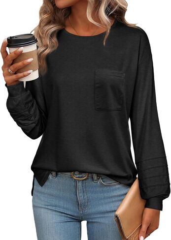 Dokotoo Womens Tops 2025 Fashion Long Sleeve Shirts Loose Cute Crewneck Basic Business Tees Blouses in Saudi Arabia