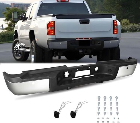 مجموعة الصدمات الخلفية للكروم متوافقة مع 2007-2010 Chevy Silverado 2500 HD 3500 HD 07-10 GMC Sierra 2500 HD 3500 HD بدون مستشعر وقوف السيارات in Saudi Arabia