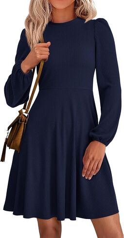 PRETTYGARDEN Womens Long Sleeve Mini Dress 2025 Fall Trendy Crewneck Ribbed Knit Soft A Line Flowy Summer Formal Dresses in Kuwait