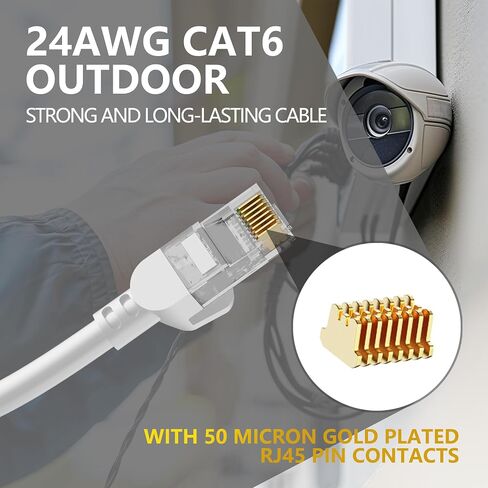 CAT 6 Outdoor Ethernet Cable 75 FT ، Support Cat8 Cat7 شبكة ، 10 جيجابت في الثانية 24Awg النحاس النقي ، كابل Cat6 ، كابل 6 ، كابل الإنترنت ، كابل الشبكة ، كابل RJ45 ، كابل التصحيح ، كابل LAN للألعاب in Kuwait