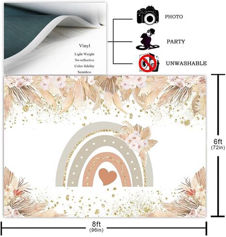 Avezano Boho Rainbow Backdrop for Baby Shower Pampas Grass Bohemian Rainbow Baby Shower Party Decorations Photography Background Party Supplies Cake Table Banner (7x5ft) in Kuwait