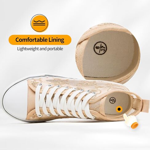 Zgr Womens High Top Sneakers مع زهرة التطريز ، أحذية قماش دانتيل شبكية غير رسمية ، أحذية التنس الصيفية البيضاء للنساء in Kuwait