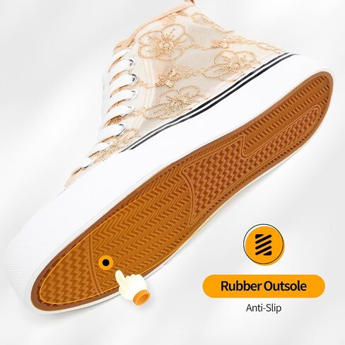 Zgr Womens High Top Sneakers مع زهرة التطريز ، أحذية قماش دانتيل شبكية غير رسمية ، أحذية التنس الصيفية البيضاء للنساء in Kuwait