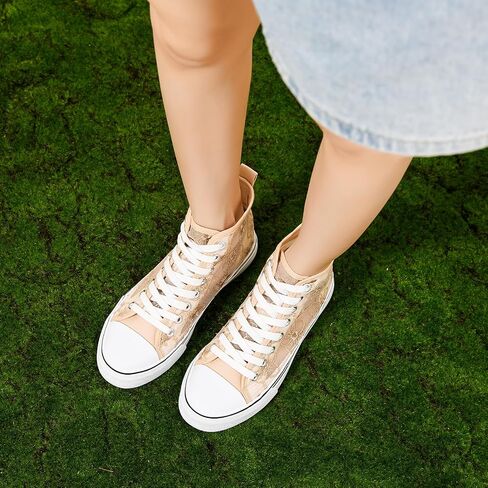 Zgr Womens High Top Sneakers مع زهرة التطريز ، أحذية قماش دانتيل شبكية غير رسمية ، أحذية التنس الصيفية البيضاء للنساء in Kuwait