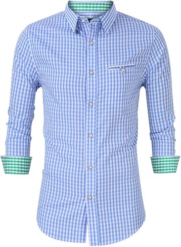 Glororystar Men's Button Down Dress Dress Tirts Slim Fit Plaid Shirt لمرض أكتوبر البافاريان الألماني و Lederhosen in Kuwait