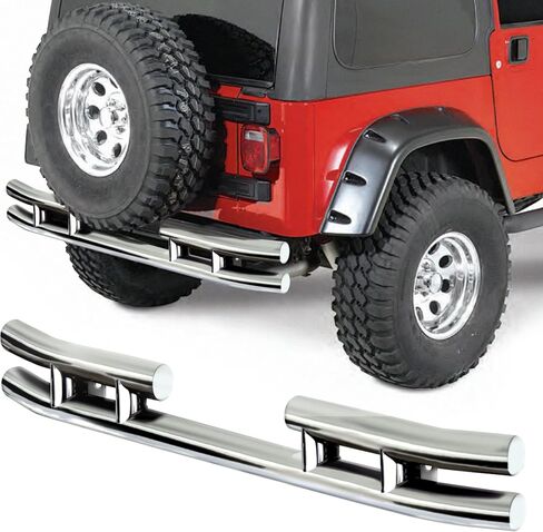 Quadratec QR3 Dual Tube Rear Bumper, Gloss Black - Fits Jeep Wrangler YJ, TJ and Unlimited LJ - Accommodates Spare Tires up to 33" - Mandrel Bent 3" Steel Tube - Powder Coated Finish in Kuwait