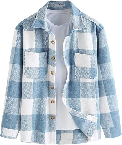 ZAFUL Men's Plaids Shirt Long Sleeve Button Down Lightweight Flannel Jacket Wool Blend Shacket Casual Shirts with Pockets in Saudi Arabia