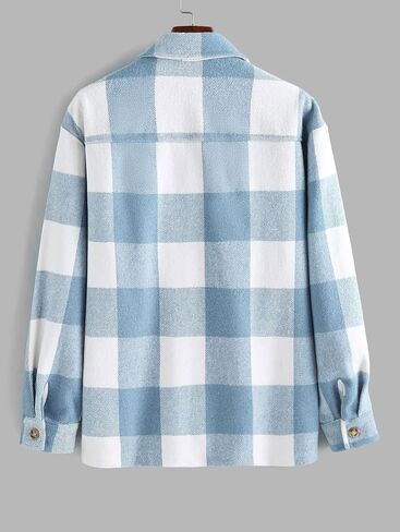 ZAFUL Men's Plaids Shirt Long Sleeve Button Down Lightweight Flannel Jacket Wool Blend Shacket Casual Shirts with Pockets in Saudi Arabia