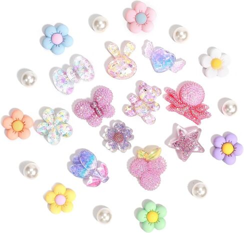 25pcs سحر أحذية زهرة ملونة للفتيات السد من الصنادل ، القلب ، القوس ، إكسسوارات اللؤلؤ ، سحر الديكور أحذية DIY للنساء in Kuwait