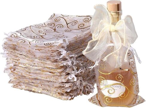 100pcs 4x6 بوصة زهرة كرمة تصميم أكياس أورجانزا ، عبوة حقيبة شبكية شبكية لحفل الزفاف مجوهرات هدايا الحلوى (الفضة البيضاء) in Kuwait