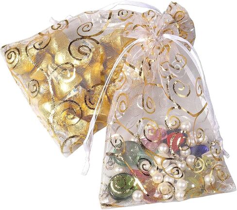100pcs 4x6 بوصة زهرة كرمة تصميم أكياس أورجانزا ، عبوة حقيبة شبكية شبكية لحفل الزفاف مجوهرات هدايا الحلوى (الفضة البيضاء) in Kuwait