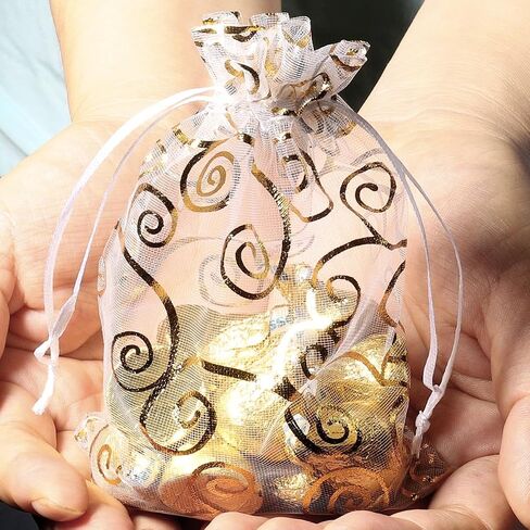 100pcs 4x6 بوصة زهرة كرمة تصميم أكياس أورجانزا ، عبوة حقيبة شبكية شبكية لحفل الزفاف مجوهرات هدايا الحلوى (الفضة البيضاء) in Kuwait