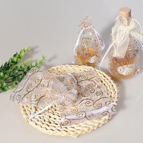 100pcs 4x6 بوصة زهرة كرمة تصميم أكياس أورجانزا ، عبوة حقيبة شبكية شبكية لحفل الزفاف مجوهرات هدايا الحلوى (الفضة البيضاء) in Kuwait
