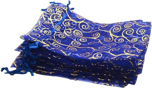 100pcs 4x6 بوصة زهرة كرمة تصميم أكياس أورجانزا ، عبوة حقيبة شبكية شبكية لحفل الزفاف مجوهرات هدايا الحلوى (الفضة البيضاء) in Kuwait