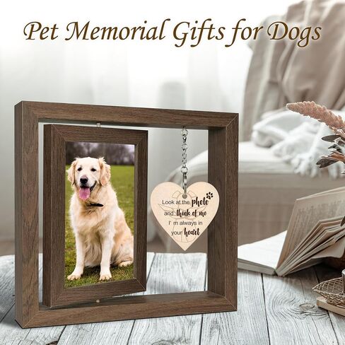 SHOW-YA Cat Memorial Gifts for Loss of Cat - Pet Memorial Gifts Cat,Loss of Cat Sympathy Gift, Cat Passing Away, Pet Remembrance Gift Cat,Rotating Wooden Cat Picture Frame 4x6 Photo in Kuwait