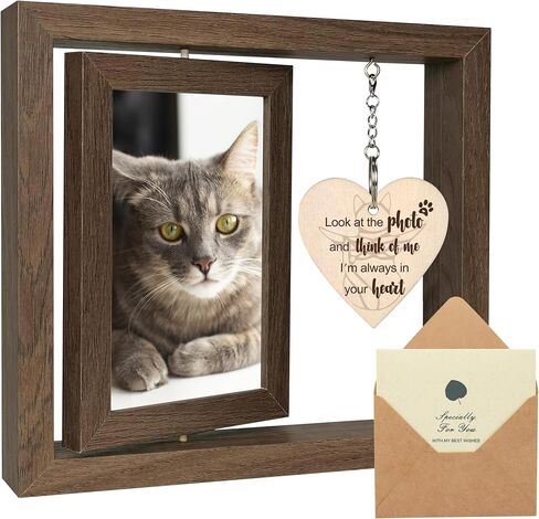 SHOW-YA Cat Memorial Gifts for Loss of Cat - Pet Memorial Gifts Cat,Loss of Cat Sympathy Gift, Cat Passing Away, Pet Remembrance Gift Cat,Rotating Wooden Cat Picture Frame 4x6 Photo in Kuwait