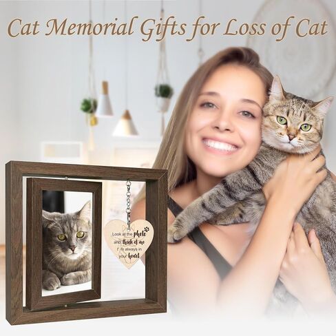 SHOW-YA Cat Memorial Gifts for Loss of Cat - Pet Memorial Gifts Cat,Loss of Cat Sympathy Gift, Cat Passing Away, Pet Remembrance Gift Cat,Rotating Wooden Cat Picture Frame 4x6 Photo in Kuwait
