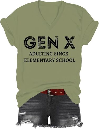 Gen X T Shirt Women ، Gen X الزبدة منذ قميص المدارس الابتدائية ، والطباعة الرسومية الكلاسيكية نساء الرجال v-neck tshirt in Saudi Arabia