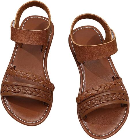 GORGLITTER Girl's Briaded Sandals Round Open Toe Ankle Strap Flat Dress Shoes in Saudi Arabia