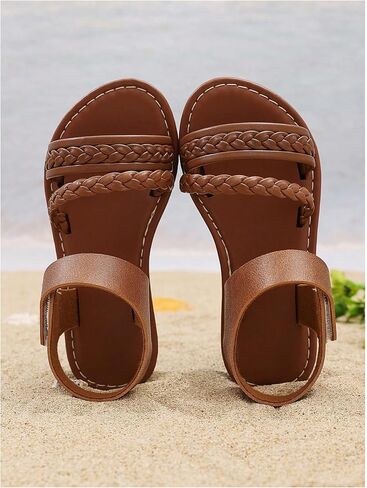GORGLITTER Girl's Briaded Sandals Round Open Toe Ankle Strap Flat Dress Shoes in Saudi Arabia