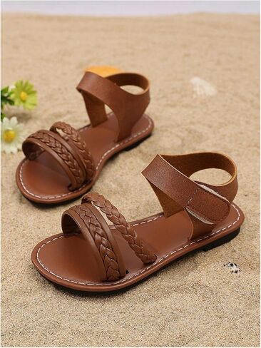 GORGLITTER Girl's Briaded Sandals Round Open Toe Ankle Strap Flat Dress Shoes in Saudi Arabia