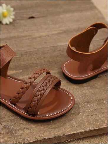 GORGLITTER Girl's Briaded Sandals Round Open Toe Ankle Strap Flat Dress Shoes in Saudi Arabia