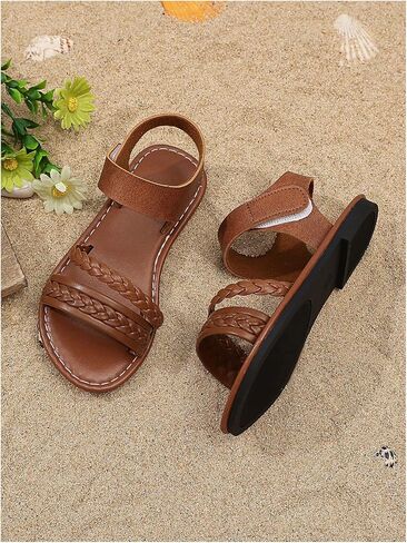 GORGLITTER Girl's Briaded Sandals Round Open Toe Ankle Strap Flat Dress Shoes in Saudi Arabia