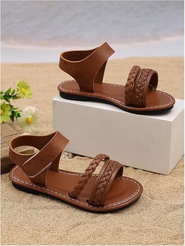 GORGLITTER Girl's Briaded Sandals Round Open Toe Ankle Strap Flat Dress Shoes in Saudi Arabia