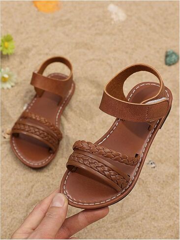 GORGLITTER Girl's Briaded Sandals Round Open Toe Ankle Strap Flat Dress Shoes in Saudi Arabia