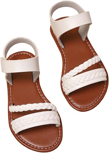 GORGLITTER Girl's Briaded Sandals Round Open Toe Ankle Strap Flat Dress Shoes in Saudi Arabia