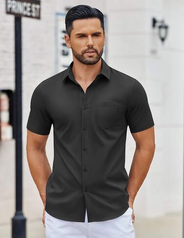 COOFANDY Men's Button Down Shirts Short Sleeve Casual Dress Shirts Untucked Summer Shirt with Pocket in Saudi Arabia