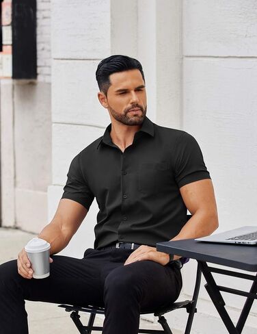 COOFANDY Men's Button Down Shirts Short Sleeve Casual Dress Shirts Untucked Summer Shirt with Pocket in Saudi Arabia