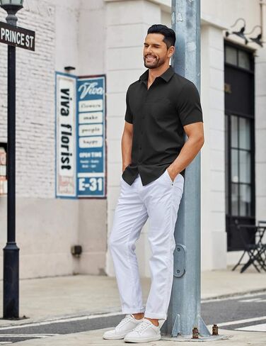 COOFANDY Men's Button Down Shirts Short Sleeve Casual Dress Shirts Untucked Summer Shirt with Pocket in Saudi Arabia