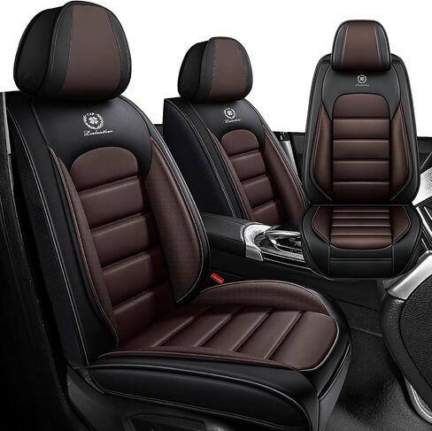 أغطية مقعد السيارة لـ Hyundai Santa Cruz 2023 ، غطاء مقعد جلدي ناعم قابل للتنفس مع جيوب تخزين (أسود وقهوة ، مجموعة أمامية) in Kuwait