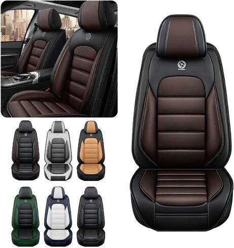 أغطية مقعد السيارة لـ Hyundai Santa Cruz 2023 ، غطاء مقعد جلدي ناعم قابل للتنفس مع جيوب تخزين (أسود وقهوة ، مجموعة أمامية) in Kuwait