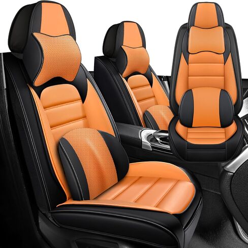 أغطية مقعد السيارة لـ Hyundai Santa Cruz 2023 ، غطاء مقعد جلدي ناعم قابل للتنفس مع جيوب تخزين (أسود وقهوة ، مجموعة أمامية) in Kuwait