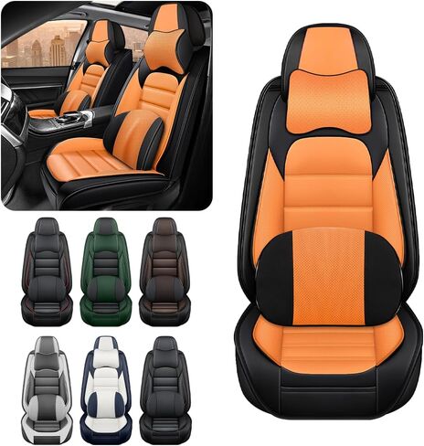 أغطية مقعد السيارة لـ Hyundai Santa Cruz 2023 ، غطاء مقعد جلدي ناعم قابل للتنفس مع جيوب تخزين (أسود وقهوة ، مجموعة أمامية) in Kuwait