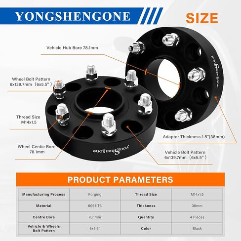 6 Lug 6x5.5 Hubcentric Wheel Spacersfor 1999-2025 Silverado Sierra 1500, 1.5 inch 6 Lug 6x139.7mm Forged Wheel Spacers 14x1.5 Studs & 78.1mm Hub Bore, 4 Pack in Saudi Arabia