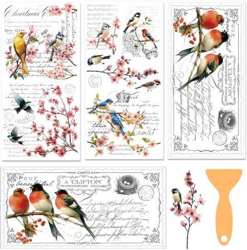 3 Sheet Flower Rub on Transfer Birds Flowers Furniture Sticker Vintage Furniture Decals for Home Office Paper Wood DIY Craft Classic Hummingbirds Floral Rub on Transfer Sticker 5.9''*11.8'' in Saudi Arabia