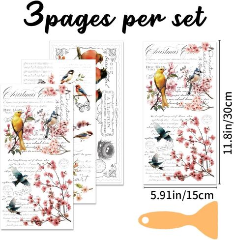 3 Sheet Flower Rub on Transfer Birds Flowers Furniture Sticker Vintage Furniture Decals for Home Office Paper Wood DIY Craft Classic Hummingbirds Floral Rub on Transfer Sticker 5.9''*11.8'' in Saudi Arabia