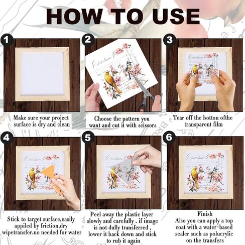 3 Sheet Flower Rub on Transfer Birds Flowers Furniture Sticker Vintage Furniture Decals for Home Office Paper Wood DIY Craft Classic Hummingbirds Floral Rub on Transfer Sticker 5.9''*11.8'' in Saudi Arabia