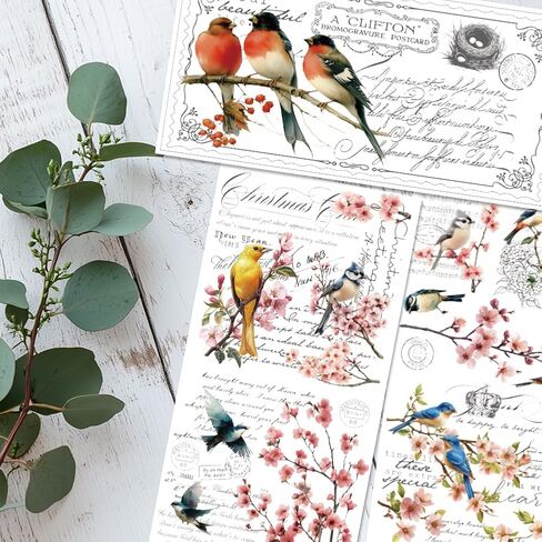 3 Sheet Flower Rub on Transfer Birds Flowers Furniture Sticker Vintage Furniture Decals for Home Office Paper Wood DIY Craft Classic Hummingbirds Floral Rub on Transfer Sticker 5.9''*11.8'' in Saudi Arabia