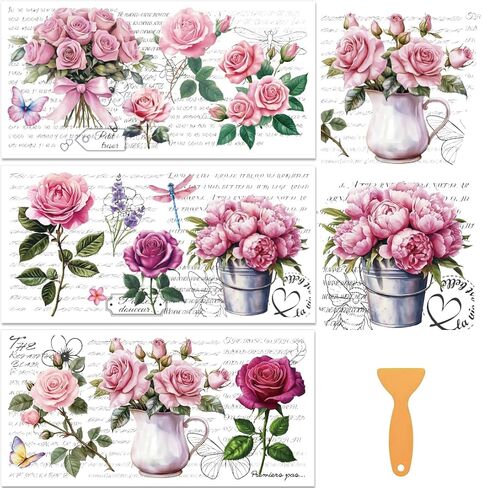 3 Sheet Flower Rub on Transfer Birds Flowers Furniture Sticker Vintage Furniture Decals for Home Office Paper Wood DIY Craft Classic Hummingbirds Floral Rub on Transfer Sticker 5.9''*11.8'' in Saudi Arabia